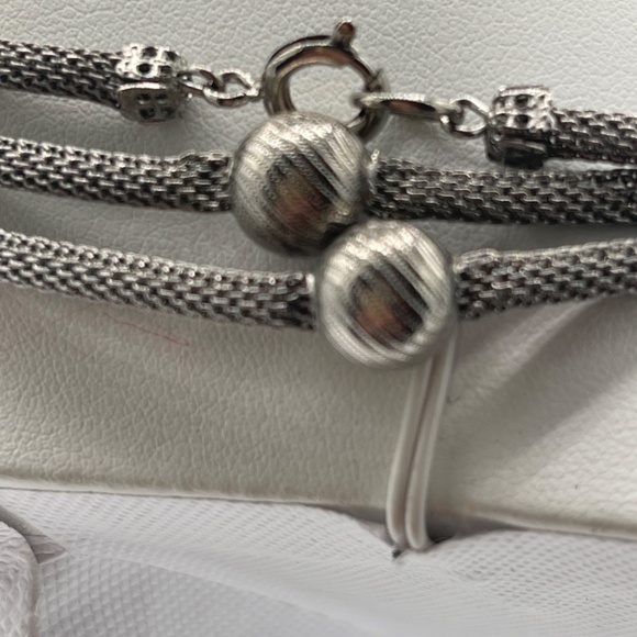 60" Silver Tone Mesh Necklace With Textured Bead Accents - Picture 4 of 11